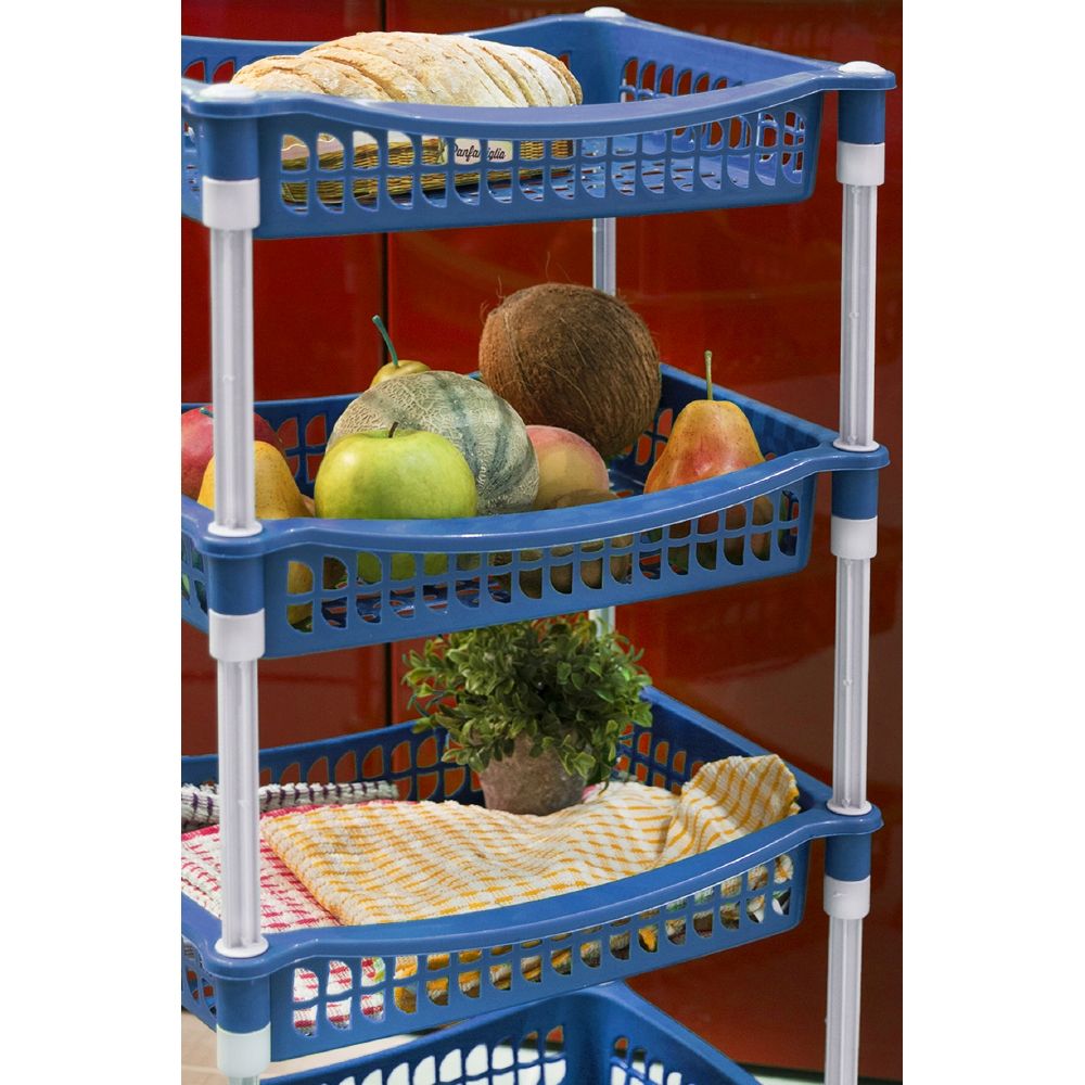 Carrello scaffaletto portafrutta blu da cucina a 4 ripiani 40x30x77 cm Carry