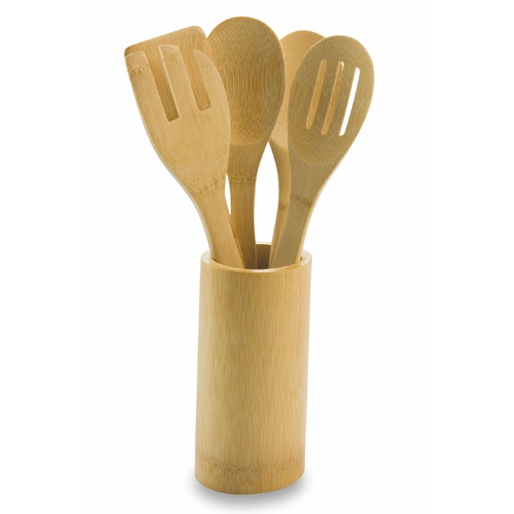 Set 5 utensili in bamboo con porta utensili, SìChef