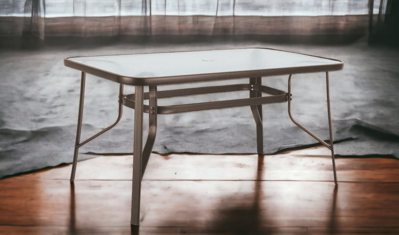 Tavolo da esterno 150x90 cm in acciaio con piano in vetro Jorge