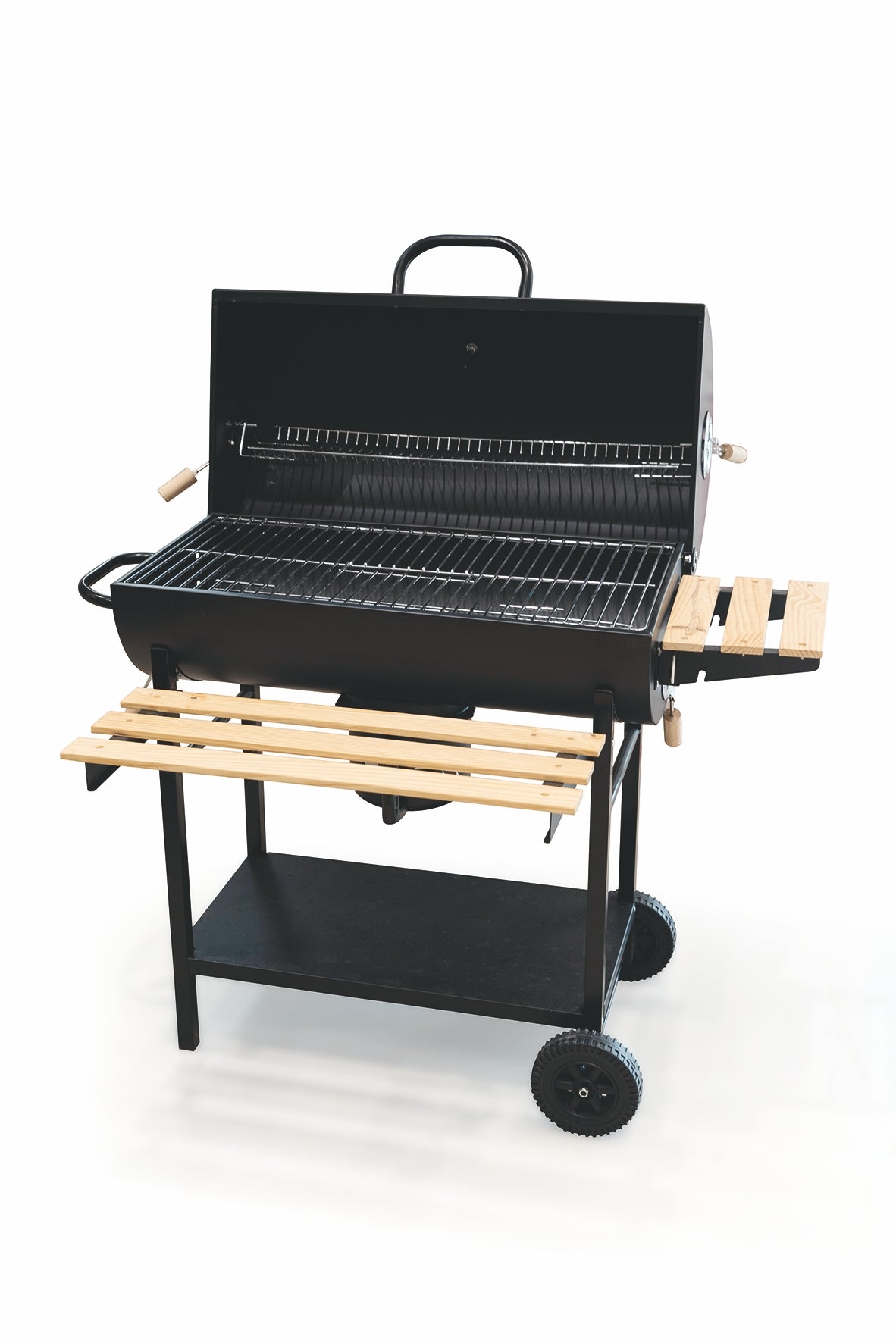 BBQ Barbecue rettangolare con ruote e coperchio  2 ripiani in le