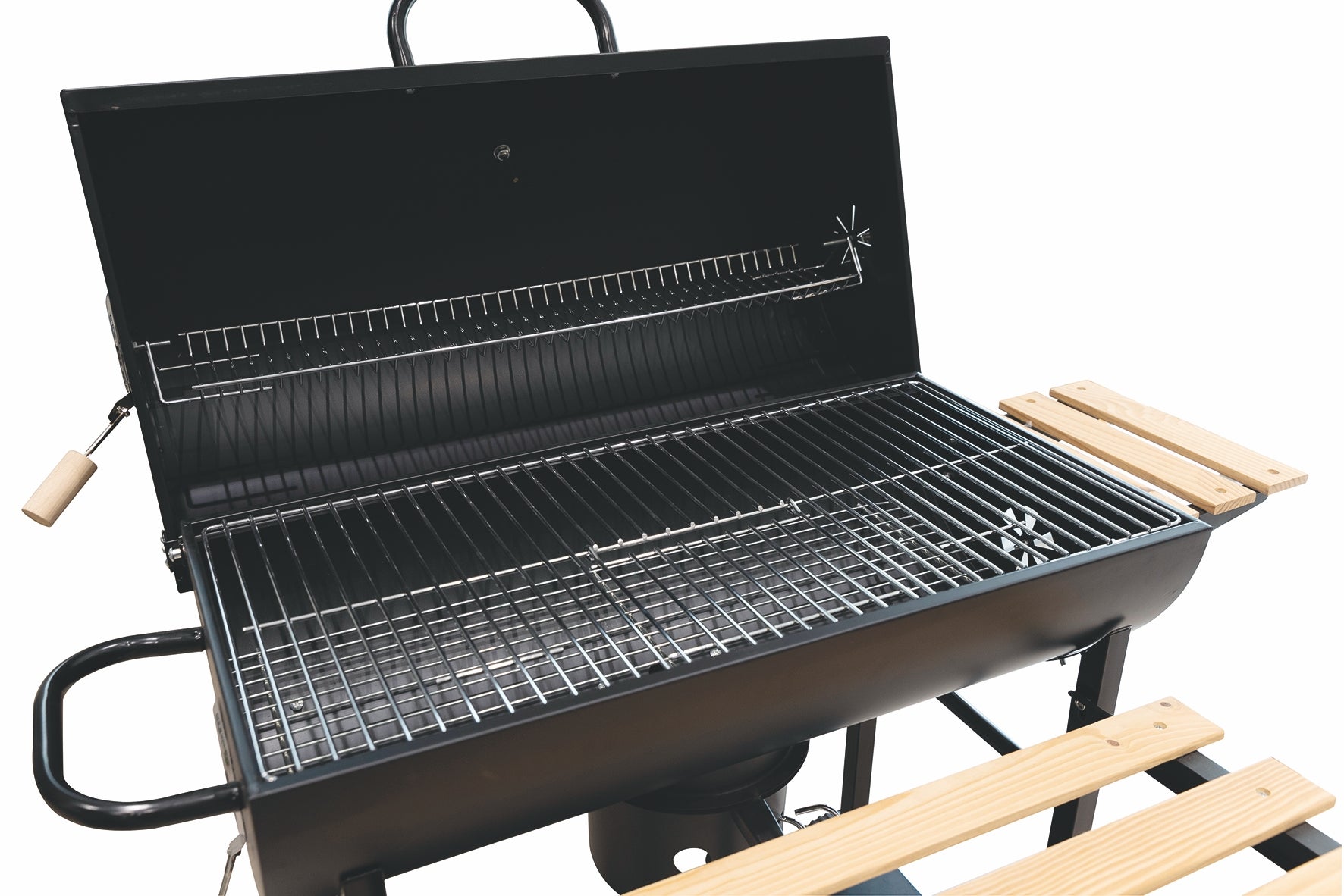 BBQ Barbecue rettangolare con ruote e coperchio  2 ripiani in le