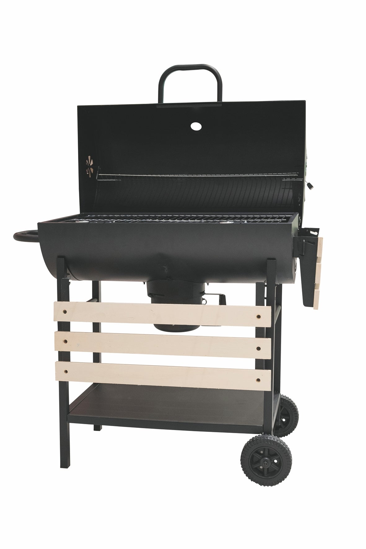 BBQ Barbecue rettangolare con ruote e coperchio  2 ripiani in le