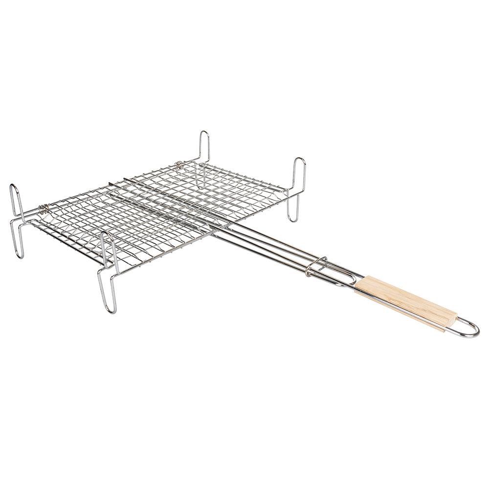 Griglia graticola per barbecue 27x37 cm in acciaio cromato con impugnatura in legno BestBQ