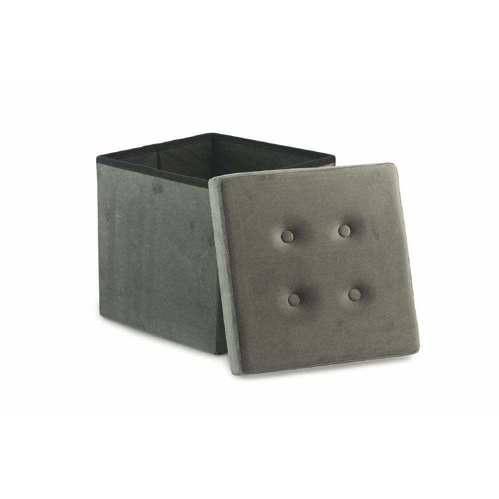 Pouf contenitore multiuso, struttura in mdf, in tessuto effetto velluto 37,5x37,5xh.38 cm