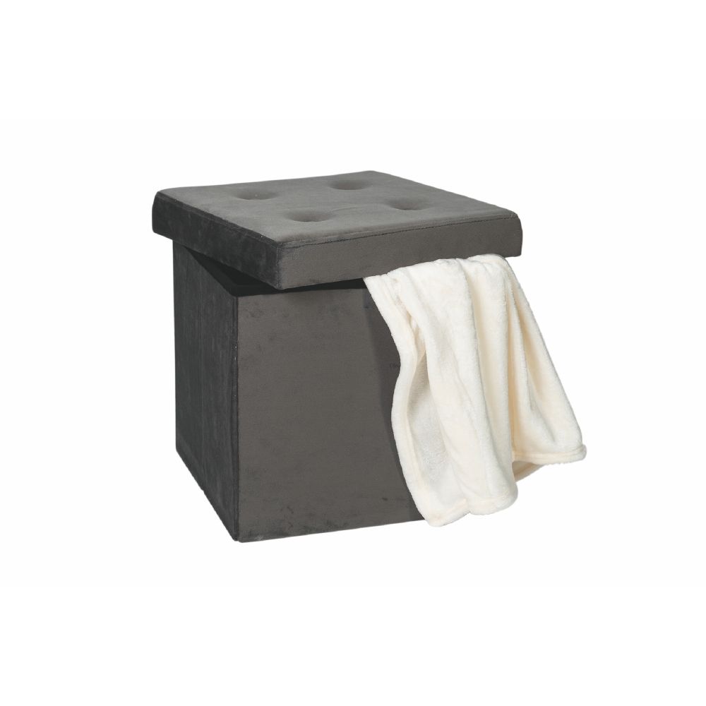 Pouf contenitore multiuso, struttura in mdf, in tessuto effetto velluto 37,5x37,5xh.38 cm