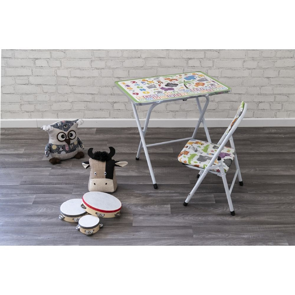 Scrivania set mini tavolo e sedia pieghevoli con struttura in metallo decorato per bambini