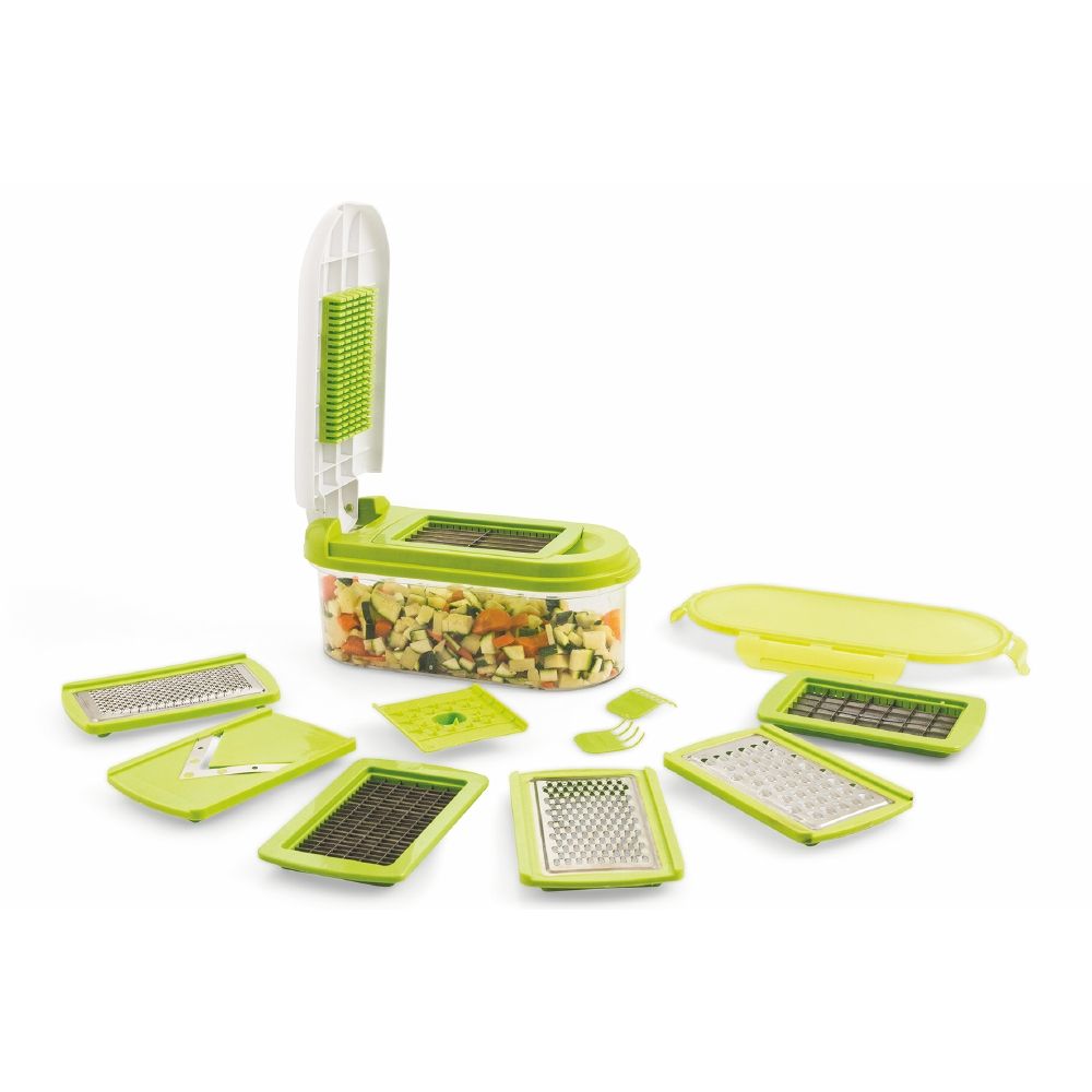 Taglia verdure affettatutto grattugia con lame in acciaio 8in1 con 12 accessori e contenitore Sì Chef