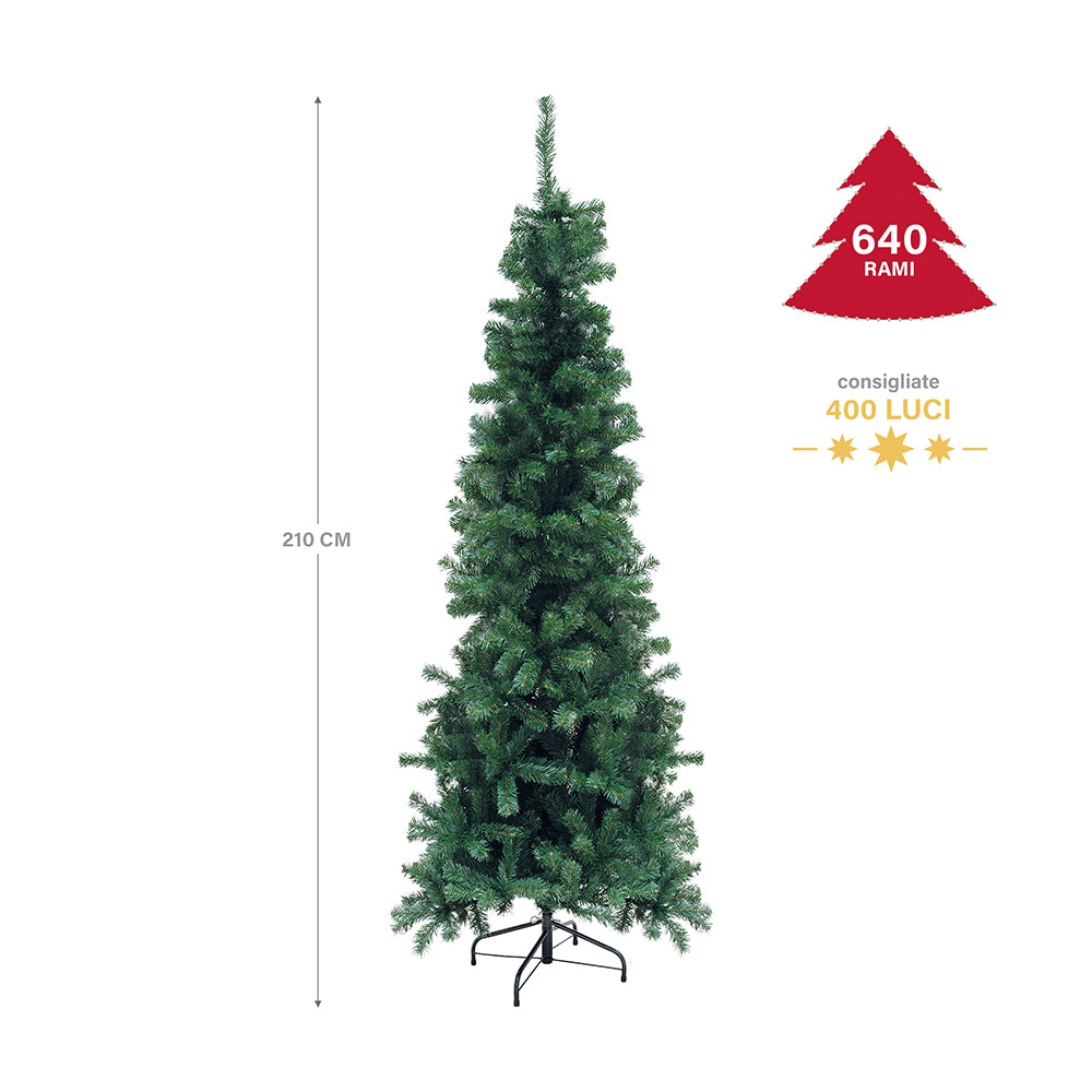 Albero di natale abete verde slim con struttura ad incastro e base in metallo Sestriere Superior Slim