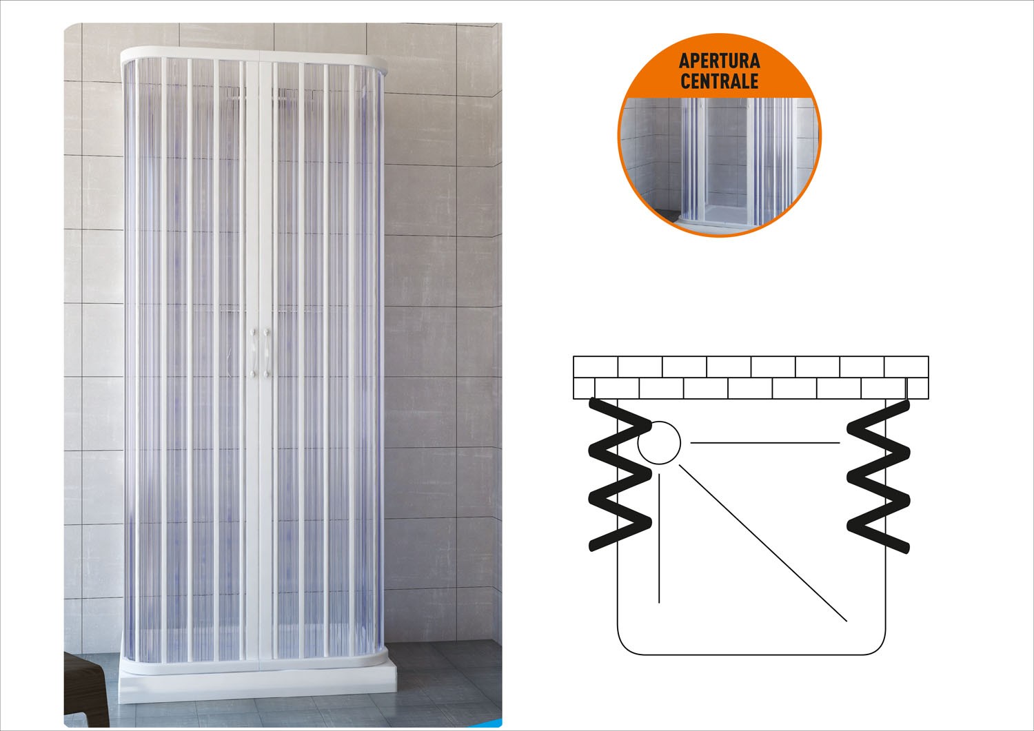 Box doccia con apertura centrale in PVC BRIXO modello ORCA 80 x 80 x 80 cm.