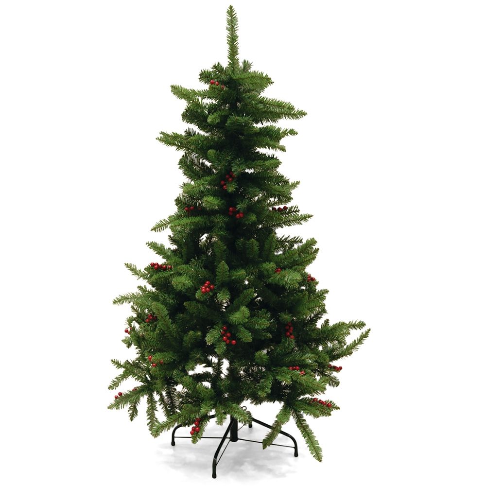 Albero di Natale con bacche rosse 490 rami h.150 cm, Nevada