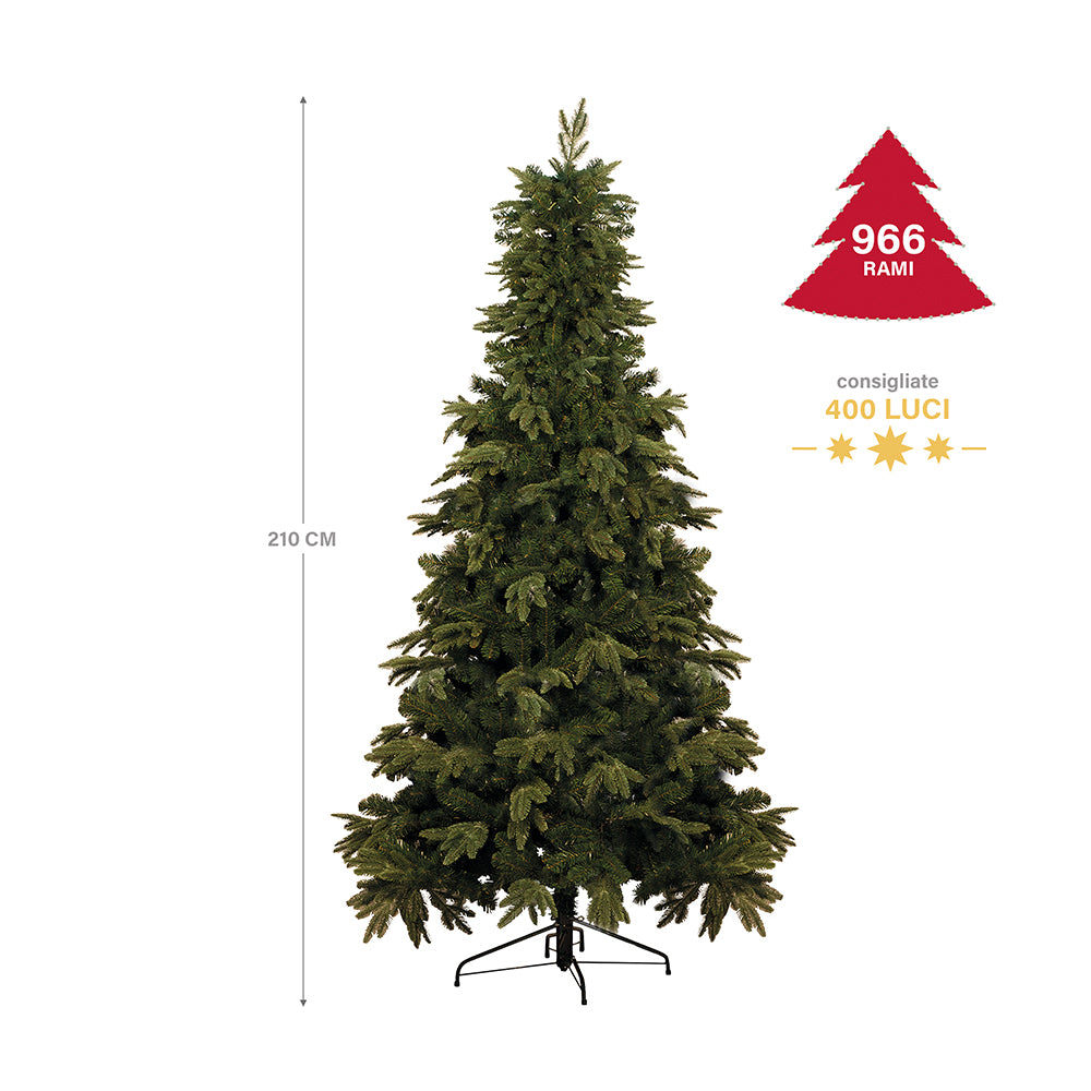 Albero di natale abete verde folto in polietilene con struttura ad incastro da terra e base a croce in metallo Canada Superior