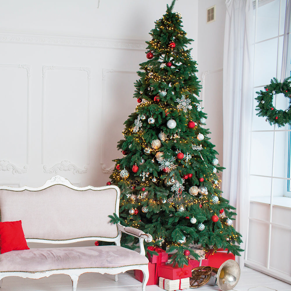 Albero di natale abete verde folto in polietilene con struttura ad incastro da terra e base a croce in metallo Canada Superior