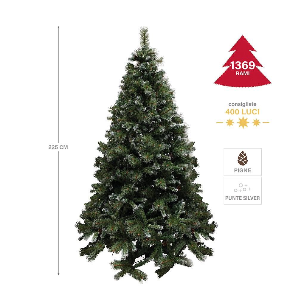 Albero di Natale punte silver e pigne 1369 rami h.225 cm, Stoccolma