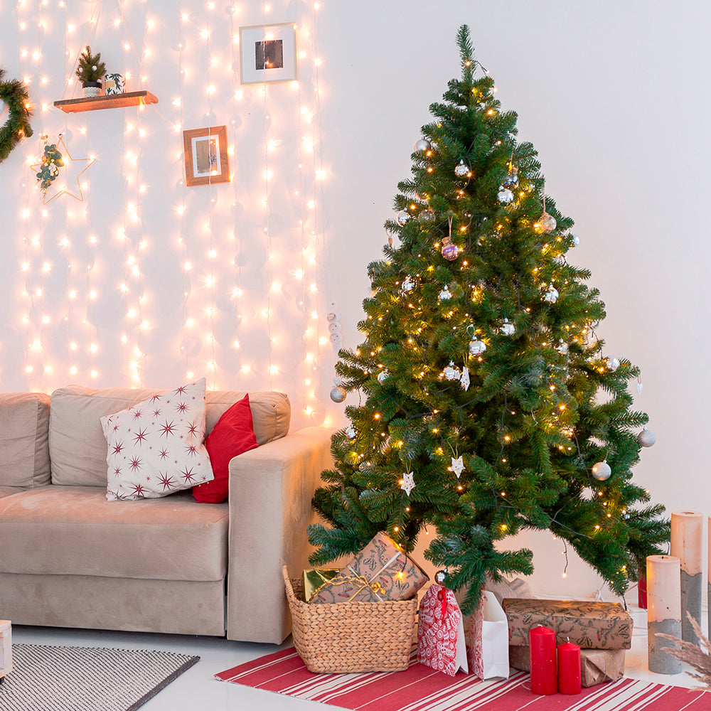 Albero di natale abete verde piccolo con struttura ad incastro da terra e base a croce Tirol Superior