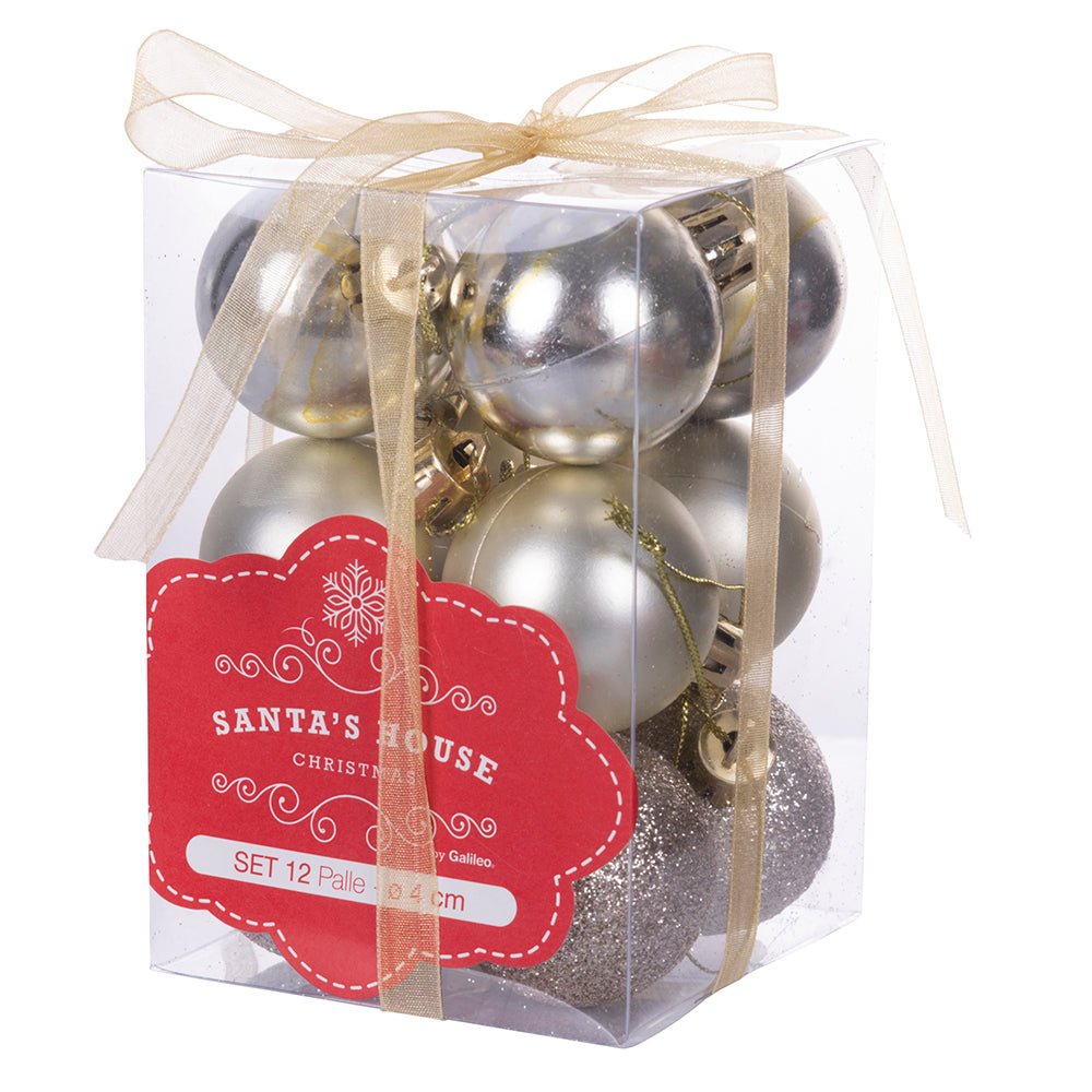 Confezione di 12 palline lucide satinate glitterate di Natale set 12 palle diametro 4 cm