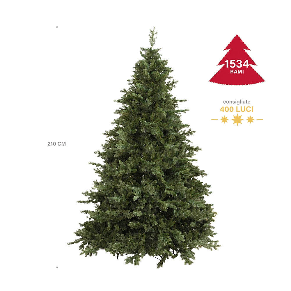 Albero di natale abete folto verde in PVC con struttura ad incastro e base in metallo Courmayeur Superior