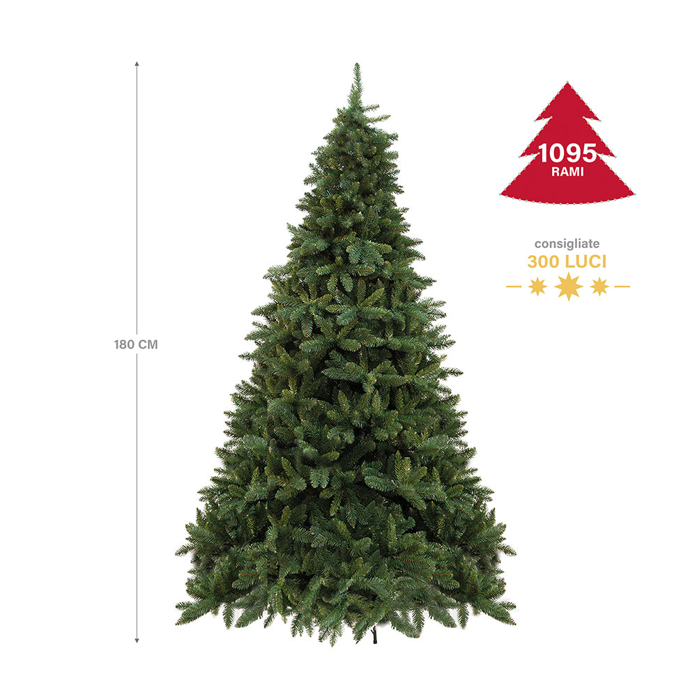 Albero di natale abete folto verde con struttura ad incastro da terra e base in metallo Baviera Superior