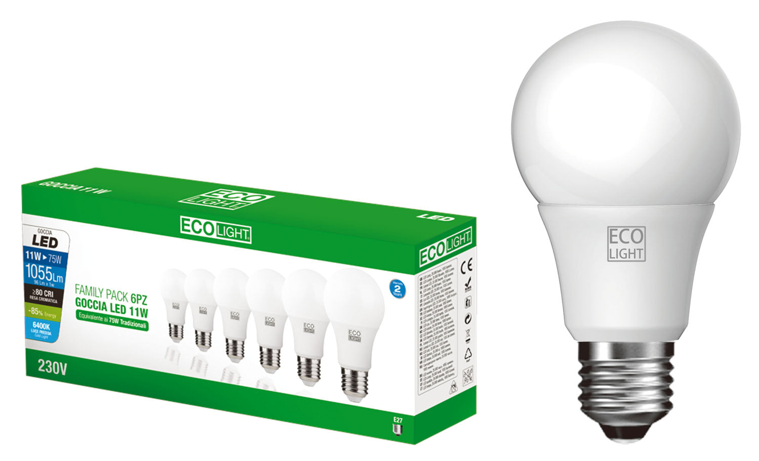 Kit 6 lampadine a LED goccia E27 EcoLight