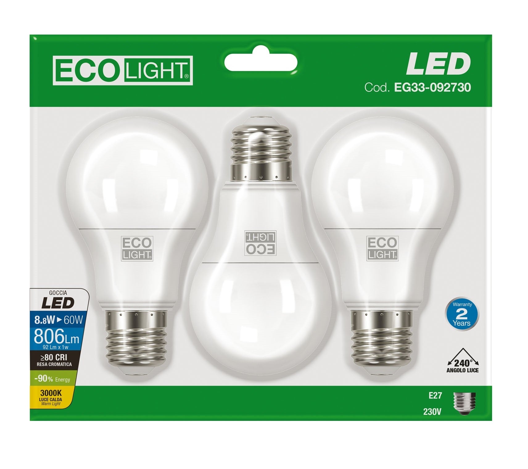 Kit 3 Lampadine a LED Goccia E27 EcoLight