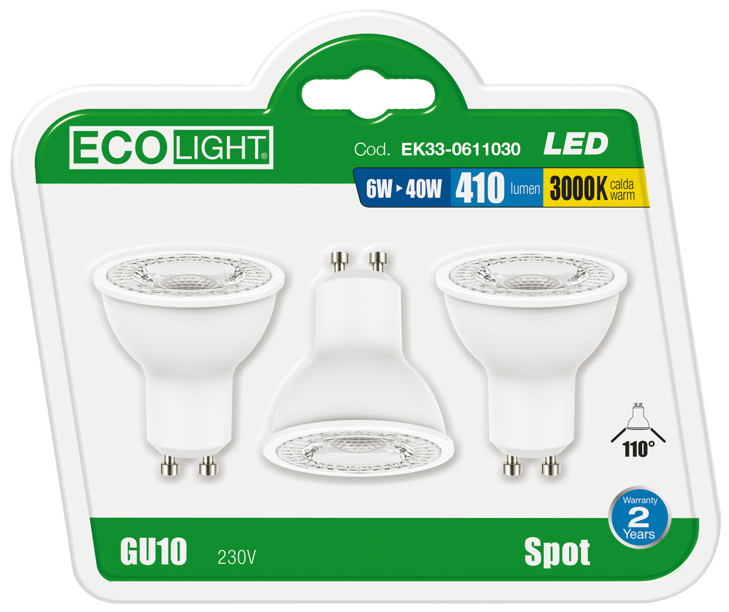 Kit 3 Lampadine a LED GU10 per faretti EcoLight