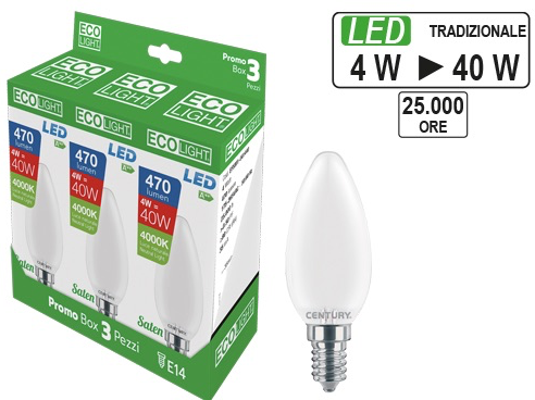 Kit 3 Lampadine a LED oliva E14 EcoLight 4W