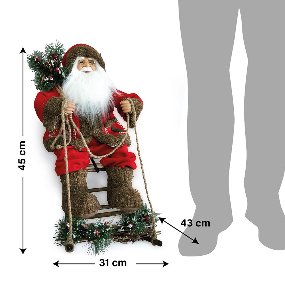 Babbo Natale 12 led con slitta in stoffa h. 45 cm, XMas