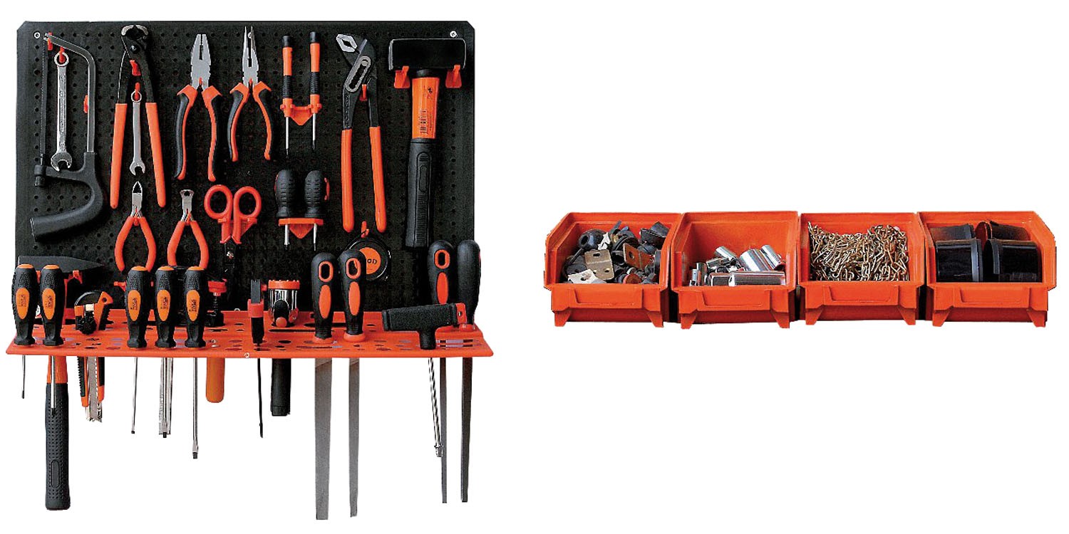 Pannello forato scaffale da muto con vaschette porta oggetti in kit