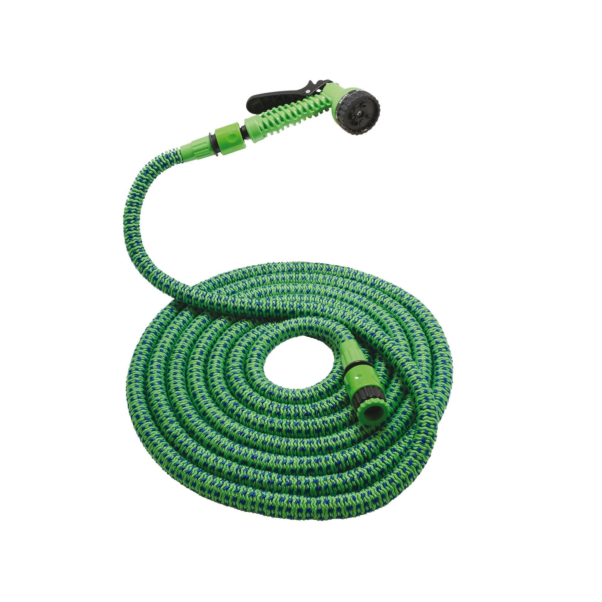 Kit tubo irrigazione antitorsione 15 Mt.  con raccordo e pistola 7 funzioni