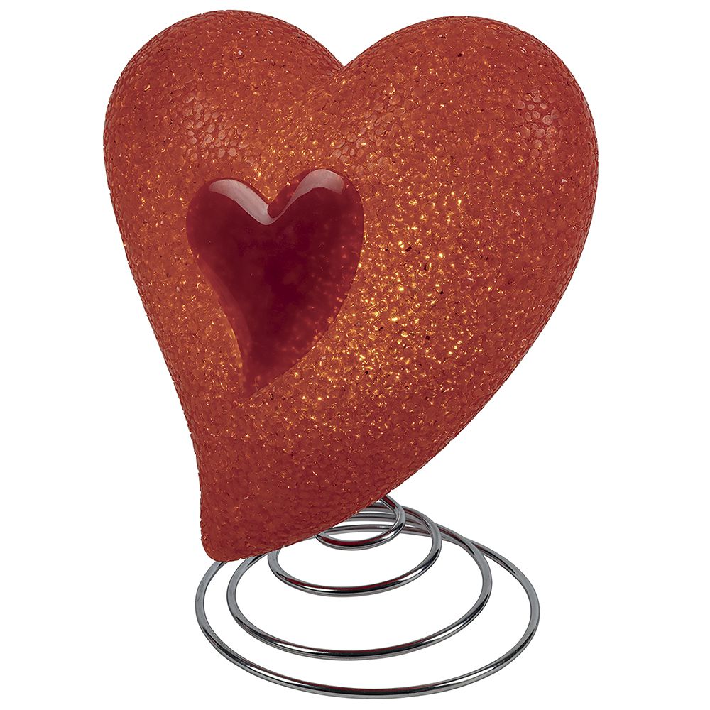 Lampada glitterata decorativa da interno a forma di cuore rosso con base in metallo e luce led Cuore