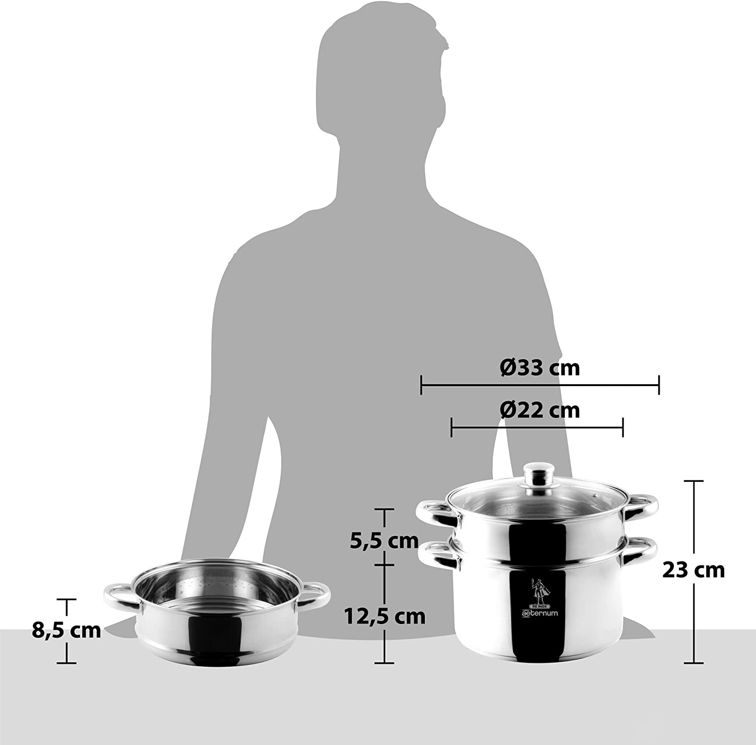 Vaporiera pentola con cestello in acciaio e coperchio in vetro Aeternum