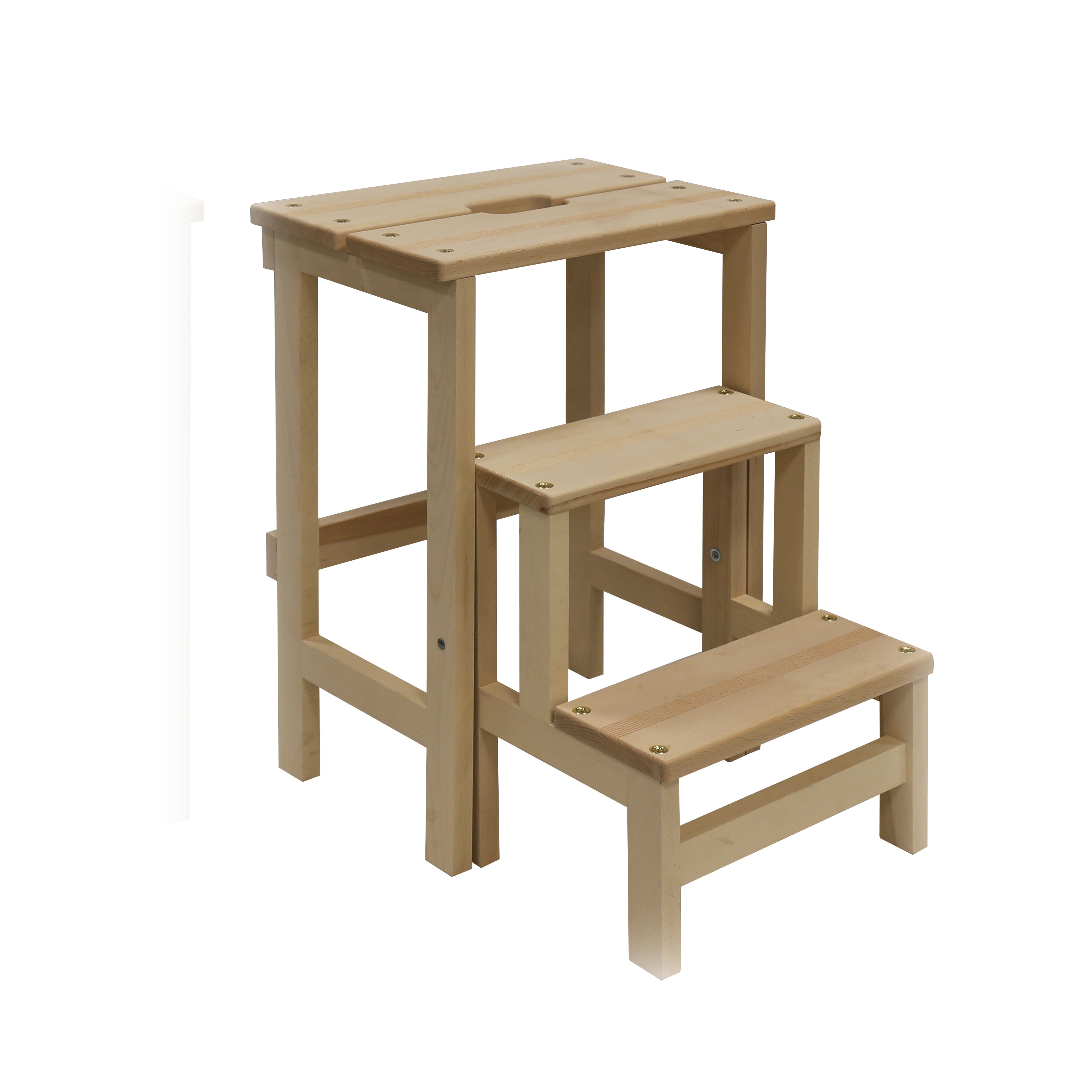 Scaletta sgabello 3 gradini a ribalta legno massello Duplo Alberiamo
