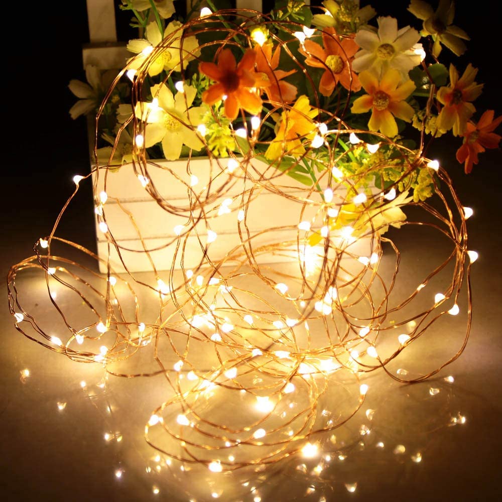 Catena di luci led filo di rame a batteria bianco caldo