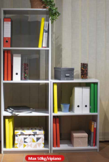 Scaffale libreria modulare con ripiani in PVC bianco da interno ed esterno Dolly