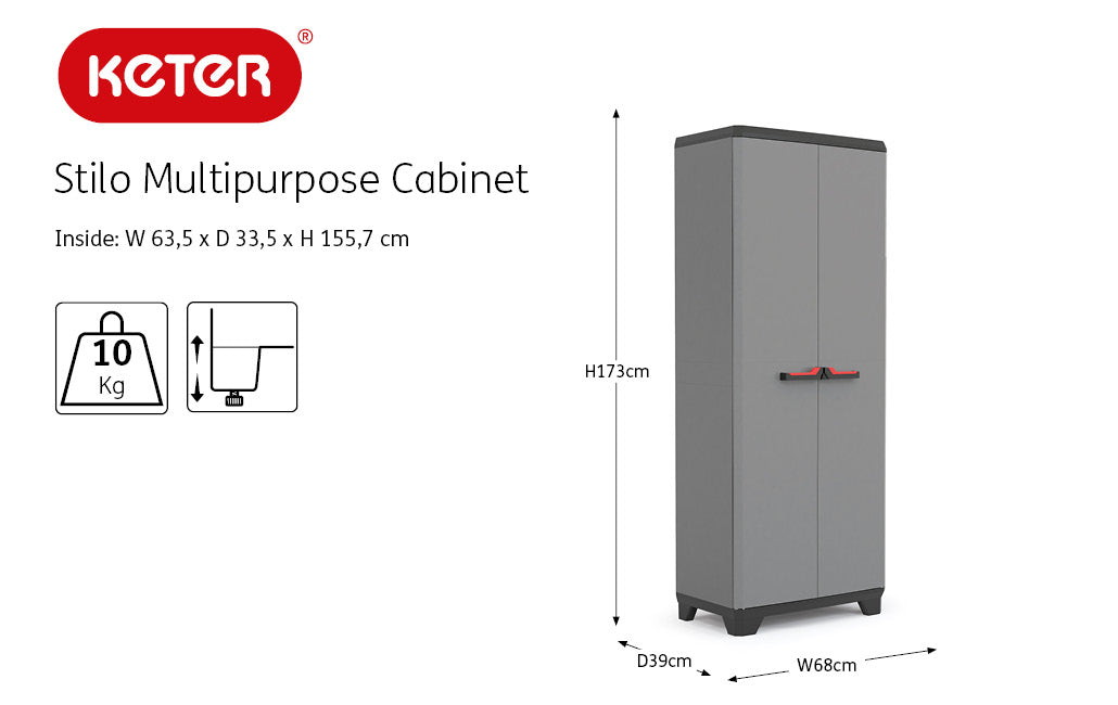 Armadio portascope lucchettabile a 2 ante e 3 ripiani regolabili Basic Stilo Keter