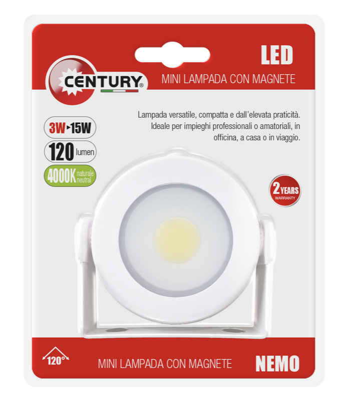 Lampada led con magnete 3W modello NEMO CENTURY