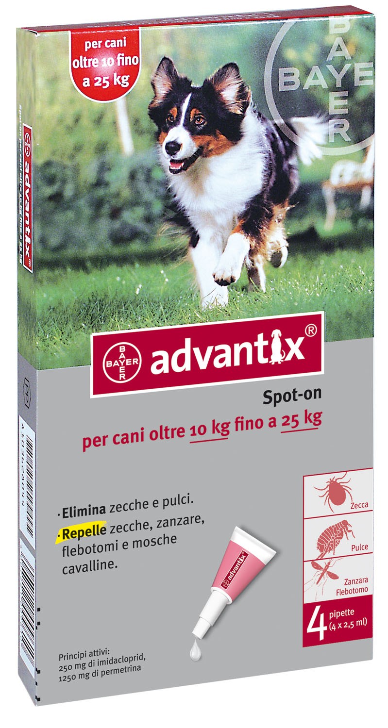 Advantix Spot-On repellente contro pulci zecche zanzare per cani da 10 A 25 Kg confezione da 4 pipette