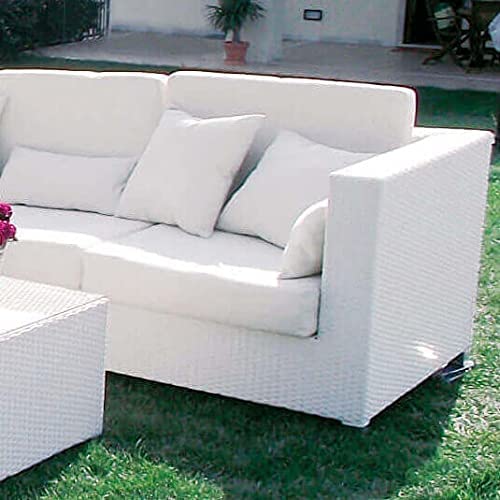 Salotto da esterno giardino 5 posti con struttura in alluminio rivestito in wicker intrecciato con cuscini Agustin