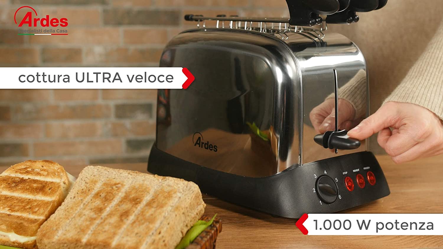 Tostapane tostiera 2 fette i acciaio inox Tosto AR 1T30 Ardes
