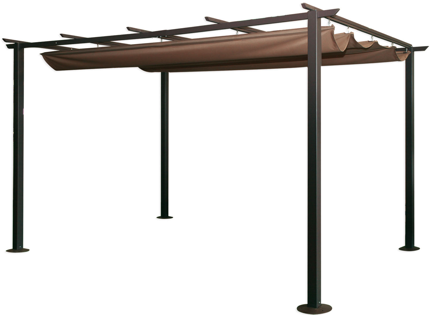 Gazebo veranda acciaio per giardino con telo scorrevole marrone 300x300 cm