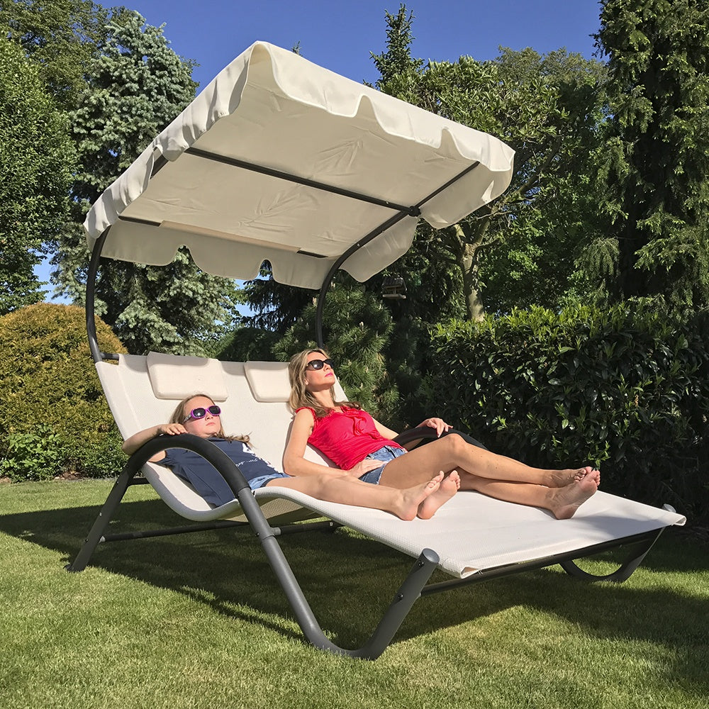 Lettino prendisole 2 posti con tettuccio parasole giardino piscina relax