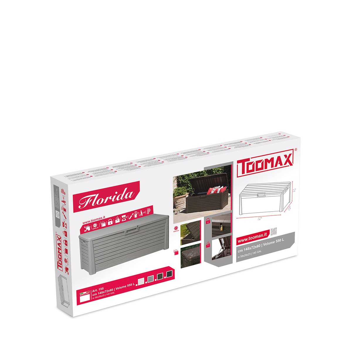 Baule 147x72x60 cassapanca multiuso in resina 550 lt Florida