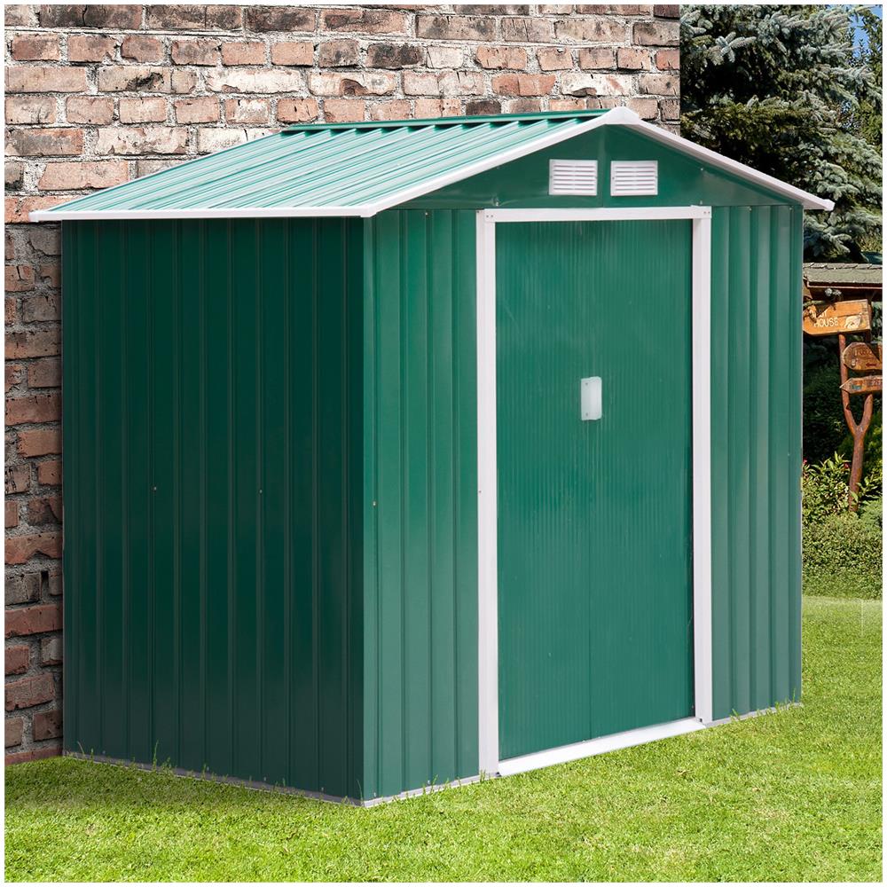 Casetta box deposito porta attrezzi in lamiera cm 213x127 verde con 2 po