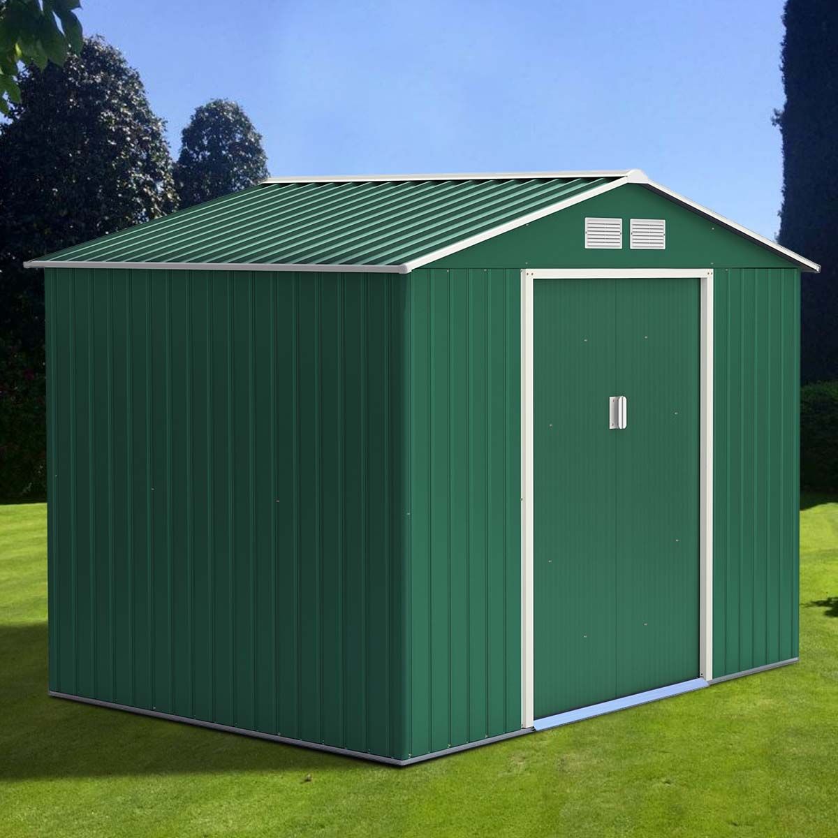 Casetta box deposito porta attrezzi in lamiera cm 340x319 verde con 2 po