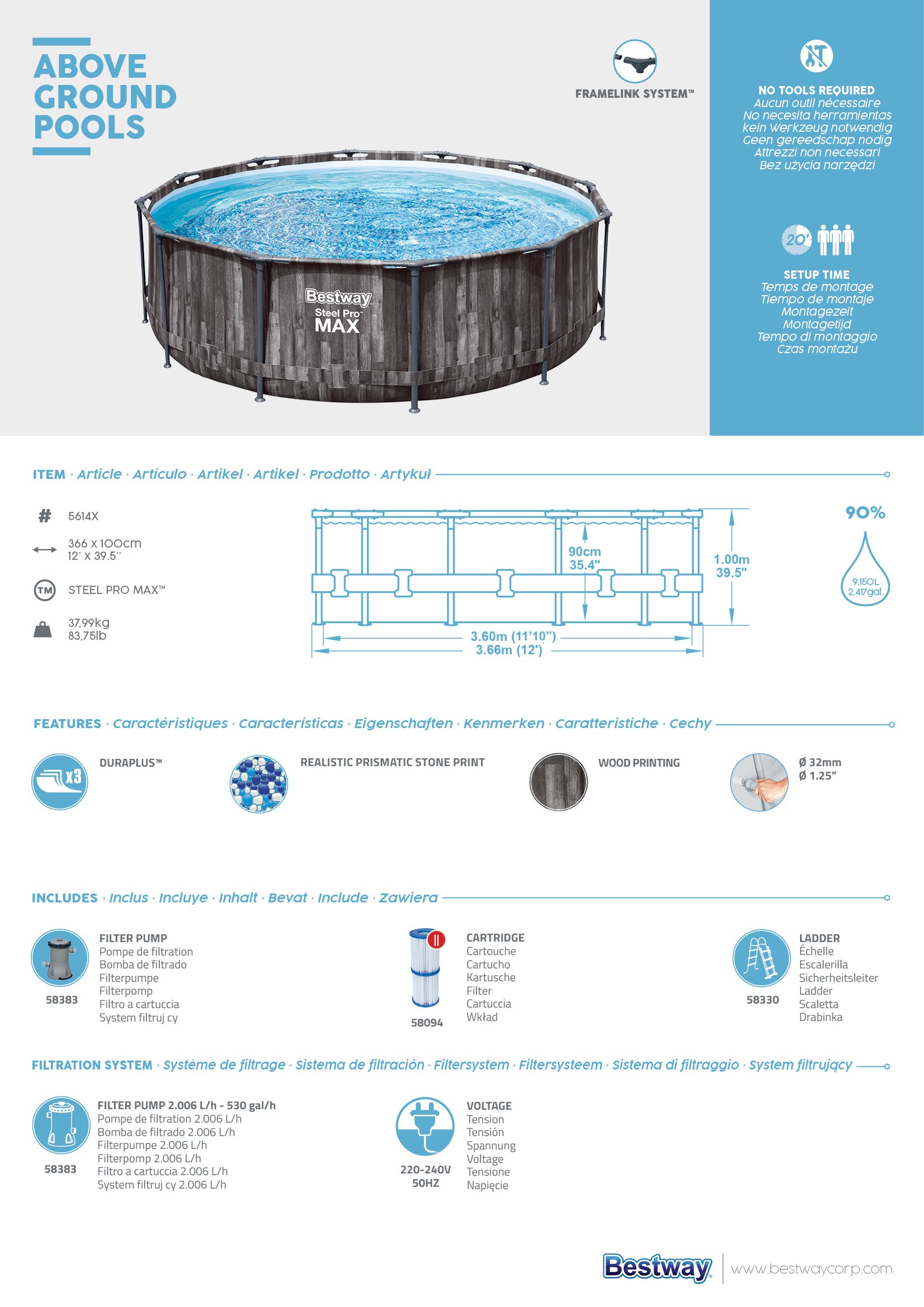 Piscina con struttura rotonda Steel Pro MAX 366x100 cm Bestway 5614X