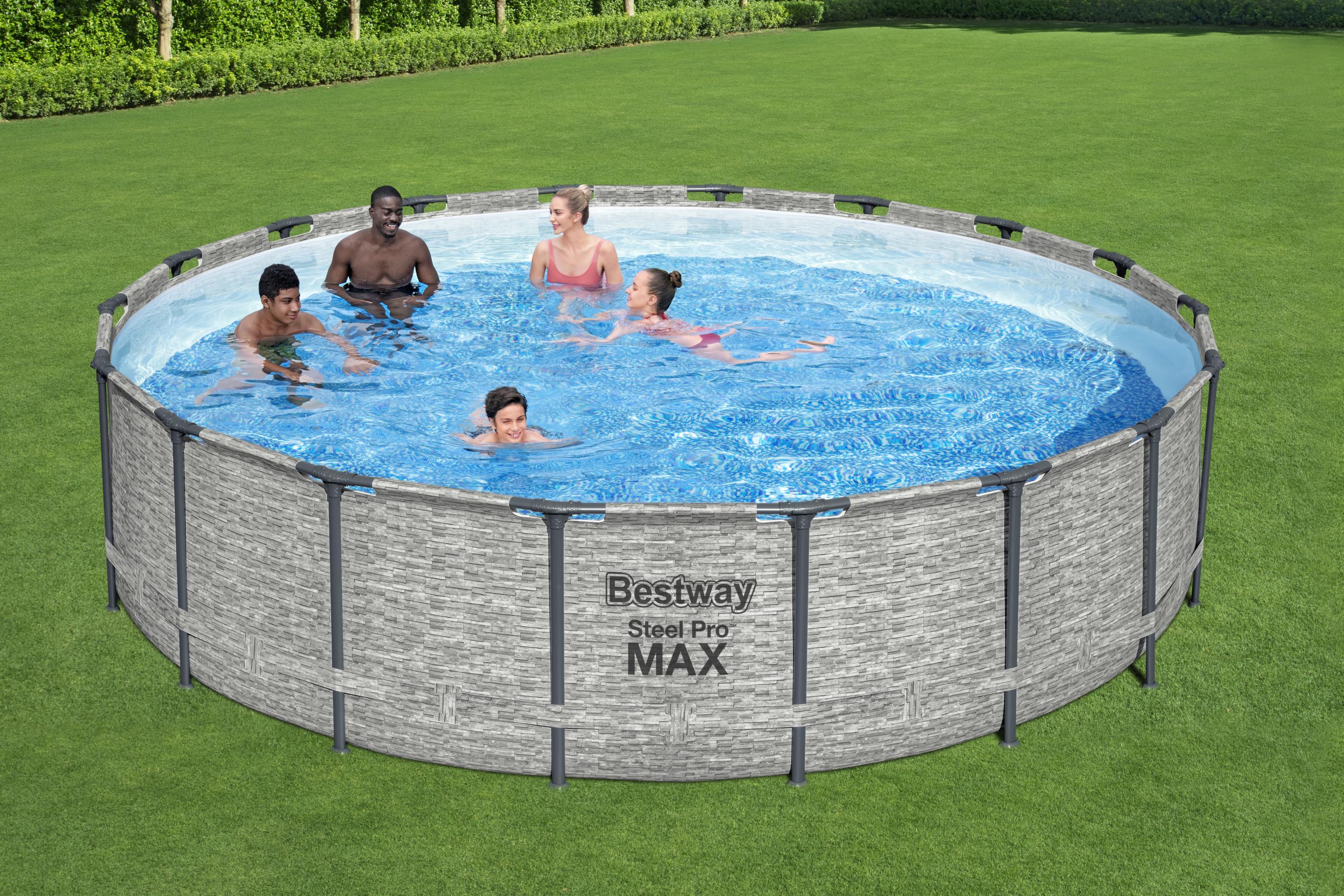 Piscina con struttura rotonda Steel Pro MAX effetto pietra 549x122 cm Bestway 5618Y