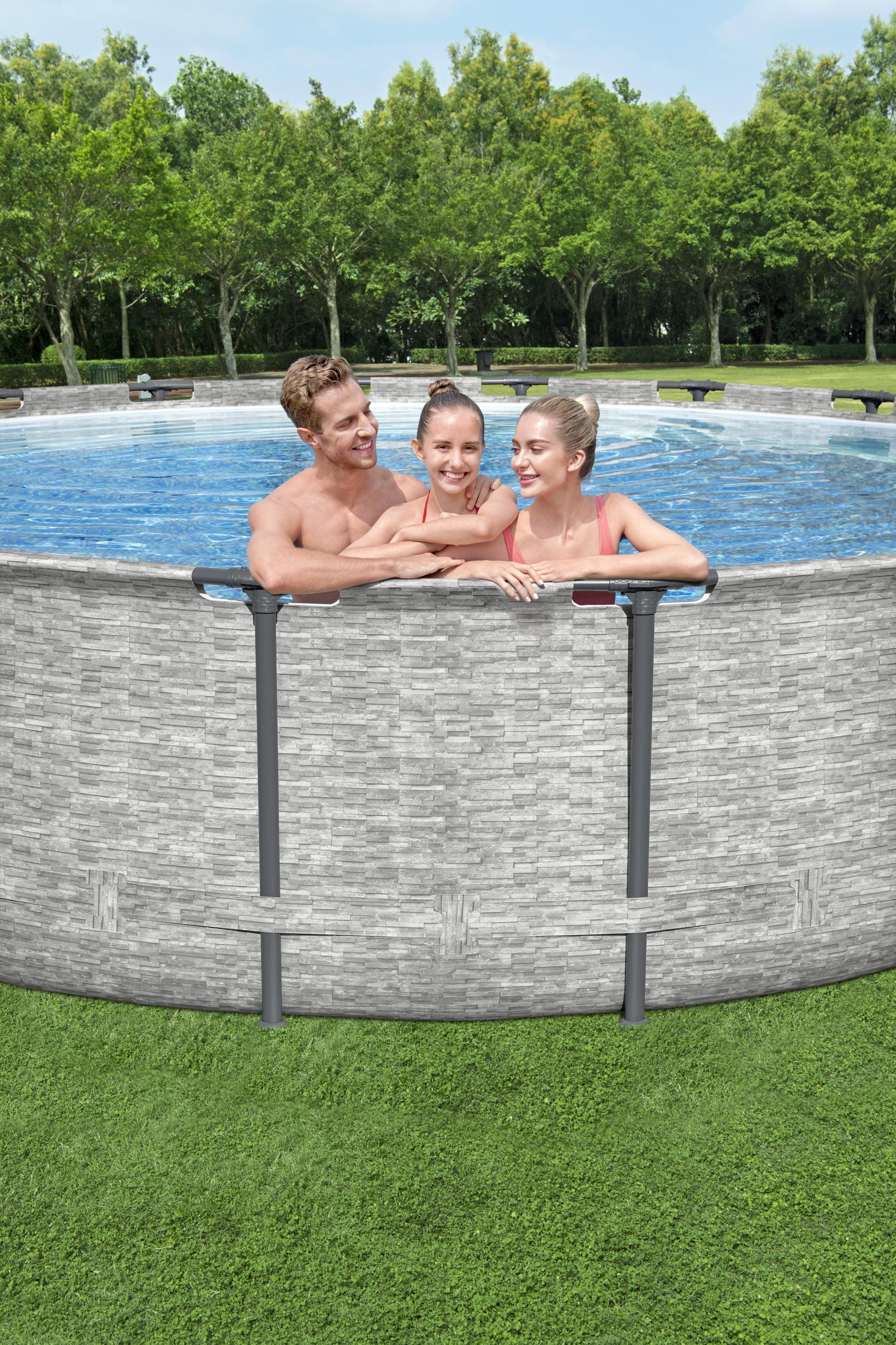 Piscina con struttura rotonda Steel Pro MAX effetto pietra 549x122 cm Bestway 5618Y