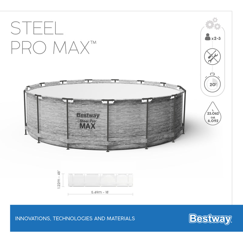 Piscina con struttura rotonda Steel Pro MAX effetto pietra 549x122 cm Bestway 5618Y