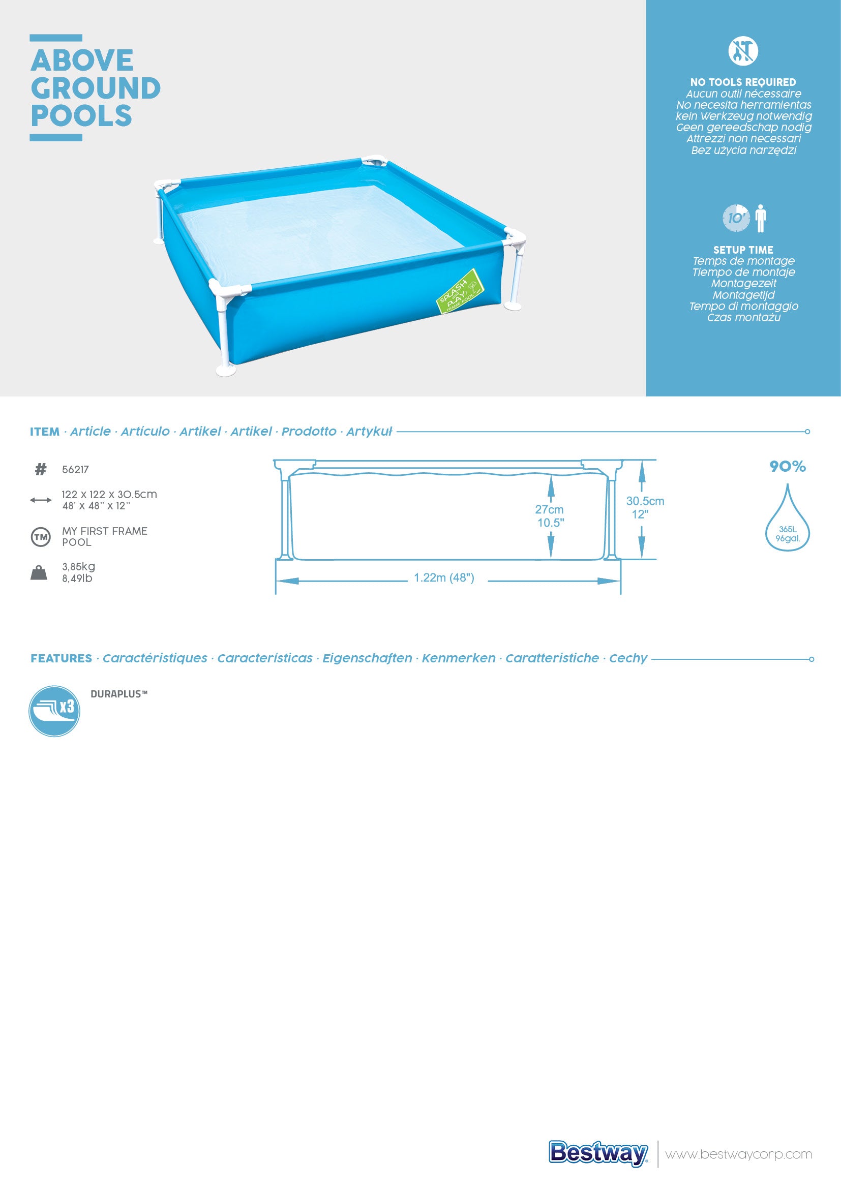 Piscina quadrata con struttura metallica Baby la mia prima Bestway 56217