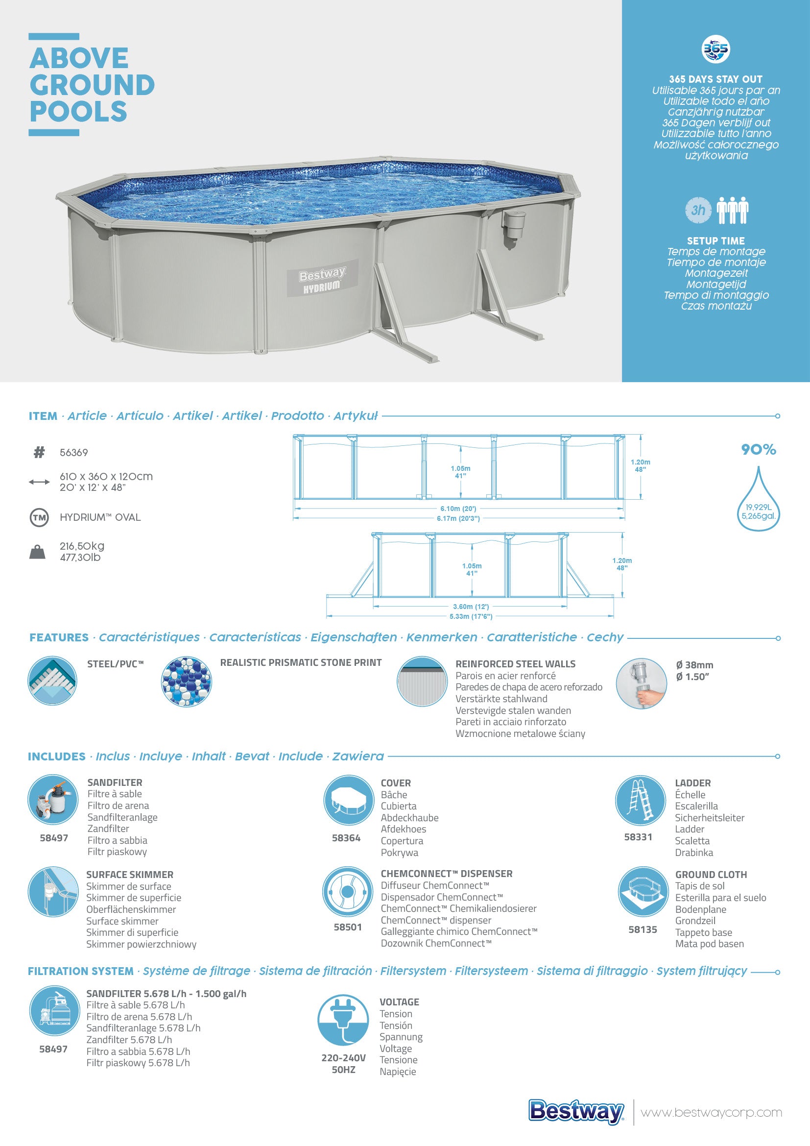 Piscina fuori terra ovale Hydrium 610x360x120 cm Bestway 56369