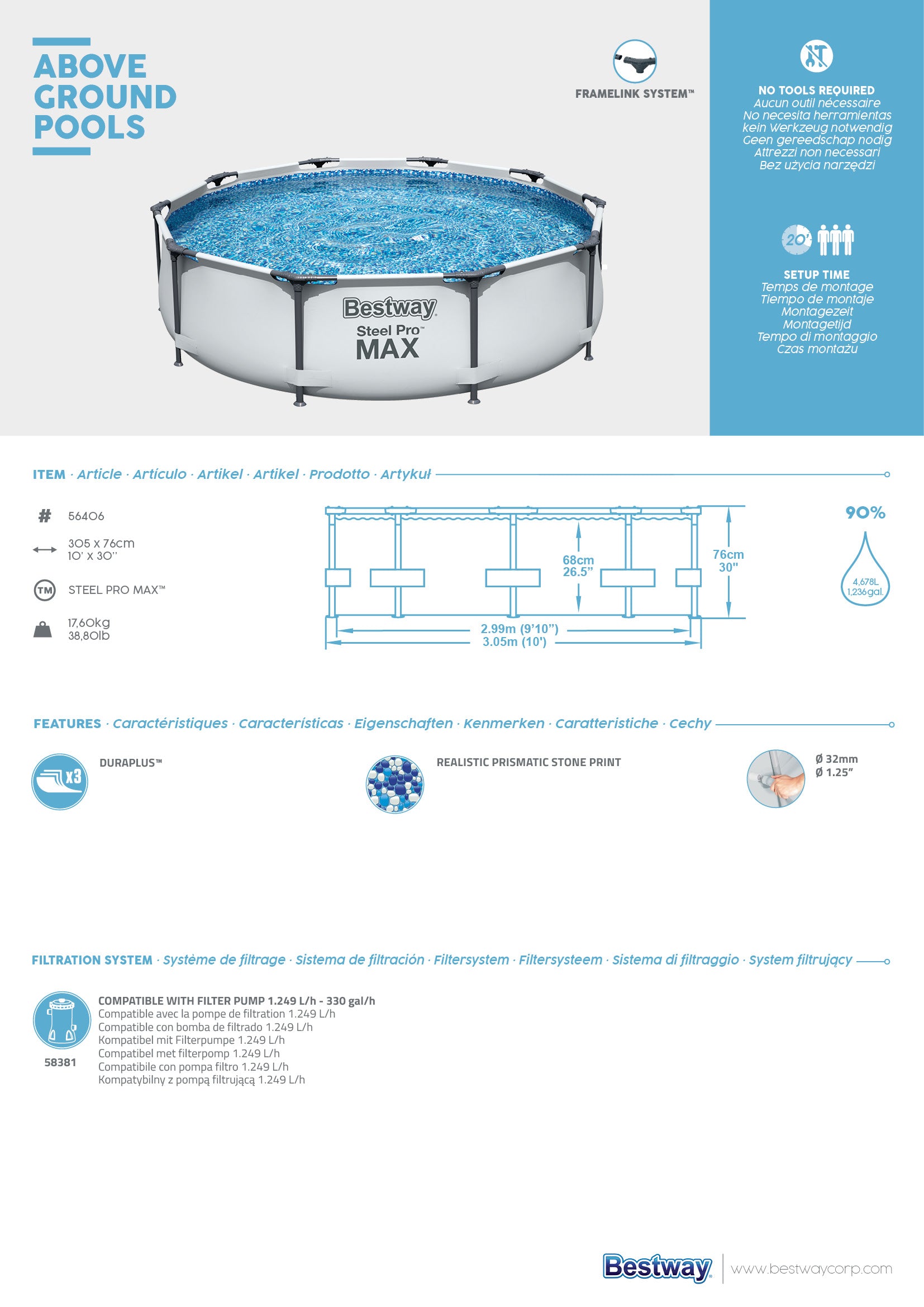 Piscina con struttura rotonda Steel Pro MAX 305x76 cm Bestway 56406